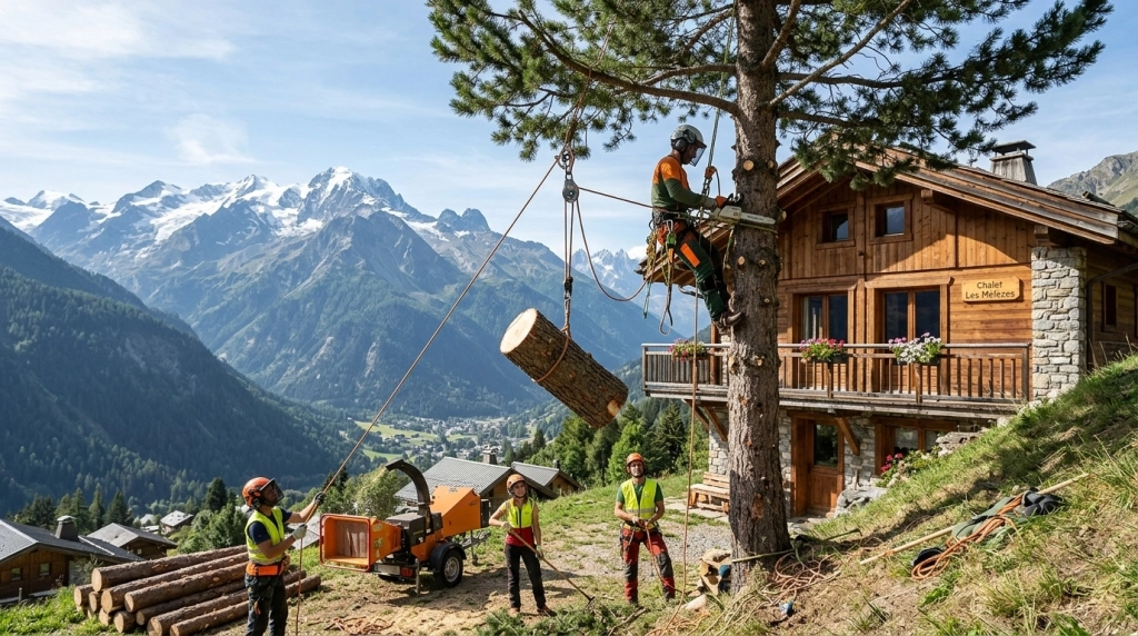 Abattage et démontage d'arbres en zone contrainte : la technique du grimpeur en montagne